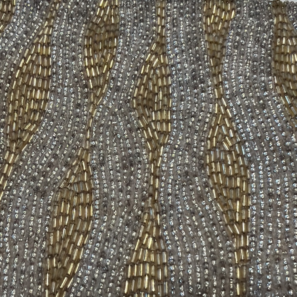 Vintage Delill Beaded Evening Bag Seed Bead Purse Silver &Gold Detachable Chain - Picture 2 of 16